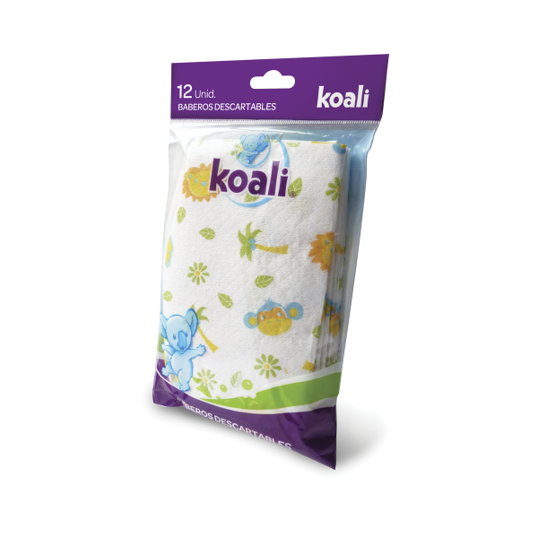 Baberos descartables en bolsa de 12 unidades marca Koali