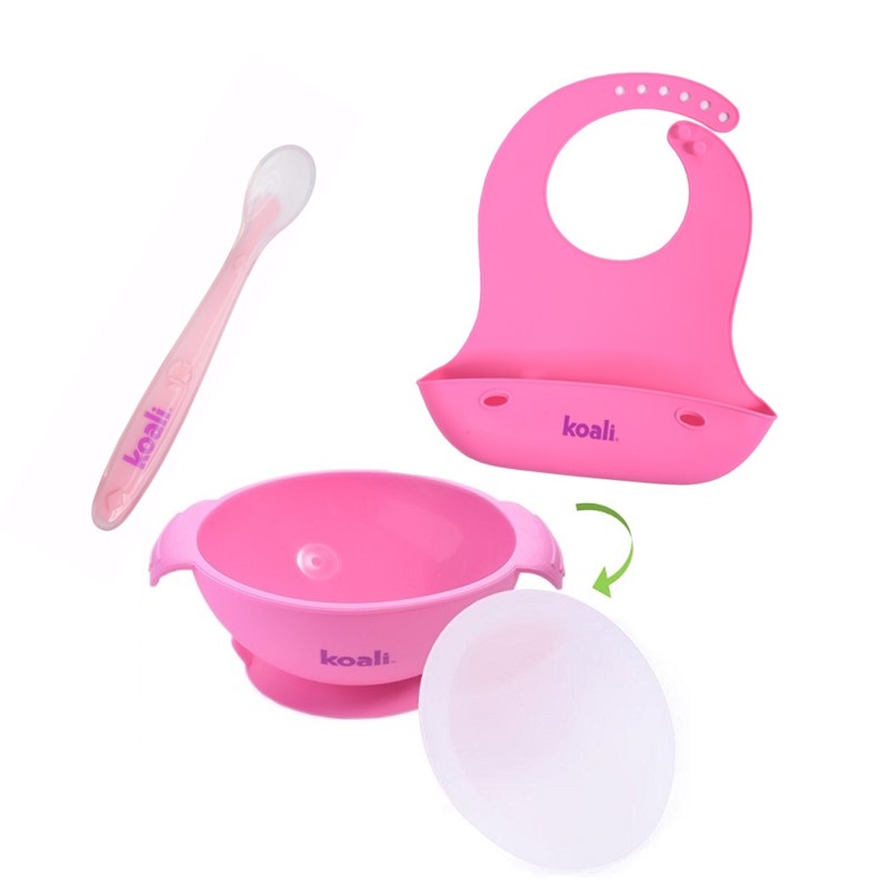 Kit Funbu Color Rosa Claro Plato Vaso Babero De Silicona Antideslizante Para  Bebé
