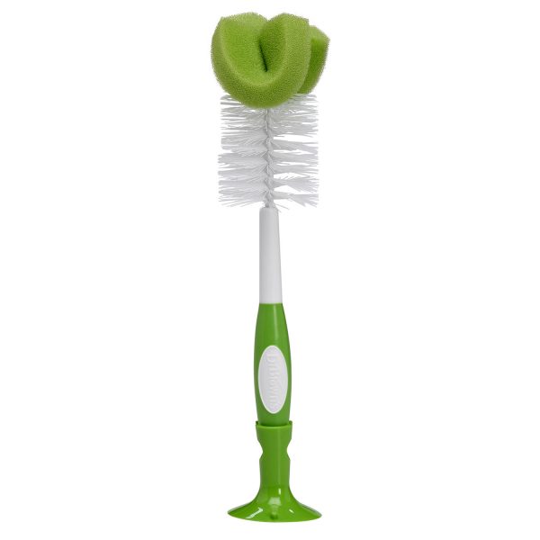 Cepillo de limpieza para biberones de boca ancha y estrecha que permite tambien la limpieza de las tetinas. Color verde