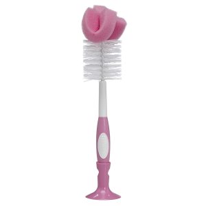 Cepillo de limpieza para biberones de boca ancha y estrecha que permite tambien la limpieza de las tetinas. Color rosado