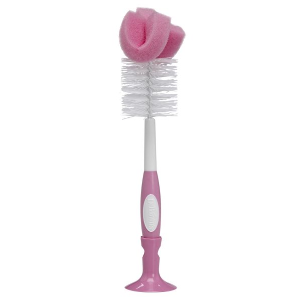Cepillo de limpieza para biberones de boca ancha y estrecha que permite tambien la limpieza de las tetinas. Color rosado
