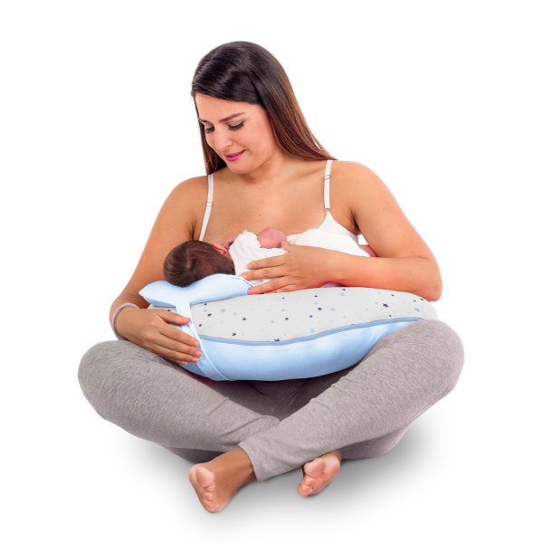 Almohada de lactancia Croissi Pillow Celeste Bebé Estrellas Monchitos